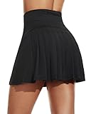 Damen Plissierte Tennisrock mit Hose Sommerrock Minirock Sportrock Golfrock Tennis Golf Rock Sport Workout Running kurz, Schwarz, S