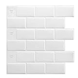 Art3d 10-Blätter-Fliesenaufkleber 30 * 30 cm 3d Premium Abziehbar Backsplash-Fliesen Weiß für Küchen Bad