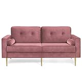 VASAGLE 3-Sitzer Sofa, Couch für Wohnzimmer, Bezug aus Samt, für Wohnungen, kleinen Raum, Holzgestell, Metallbeine, einfacher Aufbau, modernes Design, 183 x 78 x 88 cm, rosa LCS001P01