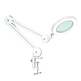 Beyamz LED Lupenleuchte, Arbeitsplatzlampe, 5 Dioptrien Lupe mit Licht - mit Klemme, Schwenkarm, Dimmbar, 3 Farbmodi, 105-mm Glaslinse - Lupe zum Lesen, Basteln - 5-fache Vergrößerung