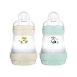 MAM Easy Start Anti-Colic Elements Babyflasche im Größe 1 (2er-Set) (160 ml),Milchflasche für die Kombination mit dem Stillen,Baby Trinkflasche mit Bodenventil gegen Koliken, 0+ Monate, Fuchs/Waschbär