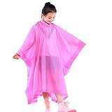 Kinder Regenponcho Wasserdicht, Wiederverwendbar EVA Kinder Regenmantel mit Kapuze Knöpfen für Mädchen Jungen, Leichte Klar Regenjacke Kleinkind Regencape für Schule Radfahren Camping (Rosenrot)