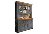 Woodroom Oslo Buffet Vitrine Vitrinenschrank Standvitrine Wohnzimmerschrank, Holz, Grau, Hoch und Schmal