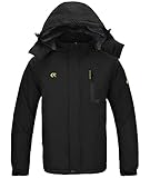 SwissWell Skijacke für Herren Warm Fleece Snowboardjacke Wasserdicht Winterjacke Männer mit Abnehmbarer Kapuze (Schwarz-M)