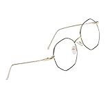 Klassische Retro Blaulichtfilter Brille, Polygon Brille Ohne Stärke Damen und Herren, Mode Fake Brille für Anti Blaulicht von Computer mit Metall Brille Beine (Black Gold)