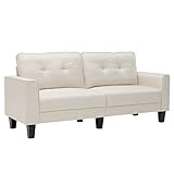 GOPLUS Sofa 2-Sitzer, Couch mit Armlehnen 2 abnehmbaren Kissen, bis 450 kg belastbar, Einfache Montage, Polstersofa für Wohnzimmer Schlafzimmer Büro, 202 x 75 x 94cm, Beige