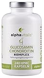 Glucosamin + Chondroitin Komplex mit Hyaluronsäure, MSM, Zink, Mangan - vegan (NEU) - 240 Kapseln ohne Magnesiumstearat - Gelenkkapseln von alphavitalis