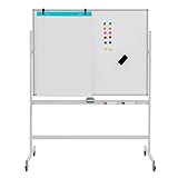 COSTWAY Doppelseitiges mobiles Whiteboard, 120 x 90 cm, höhenverstellbares magnetisches Whiteboard mit Rädern & Ständer, rollende Weißtafel inkl. Zubehör für Klassenzimmer Büro Hause