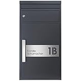 Paketbriefkasten SafePost 65MS inkl. Hausnummer- und Namensschild graviert V4A-Edelstahl/anthrazit RAL 7016 Design-Paketkasten modern für alle Paketdienste Paketbox mit Briefkasten Standbriefkasten