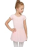 Mecceos Kinder Ballettkleidung Mädchen Ballettkleid Kurzarm Baumwolle Balletttrikot Ballettanzug Tanzkleid Tanzbody mit Rock Tütü （Hellrosa, Medium）