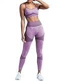 Buscando Workout-Sets für Damen, 2-teilig, hohe Taille, nahtlos, athletische Leggings + Sport-BH, Yoga-Outfits für Frauen, 2-teiliges Set Gr. 42, lavendel