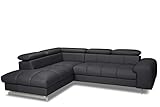 Mivano Ecksofa Chef / L-Sofa mit Schlaffunktion, Bettkasten und verstellbaren Kopfstützen in Lederoptik / 262 x 72 x 206 / Kunstleder Schwarz