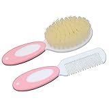 Baby Haarbürste und Kamm Set, Baby Bürste mit weichen Naturborsten (Pink)