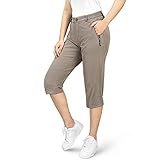 33,000ft Damen 3/4 Hose Capri Wanderhose Stretch Leichte Radhose Taschen Sommer Outdoor Golf Hose Fossil Grau 40