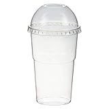 1-PACK Trinkbecher Smoothiesbecher Dessertbecher inkl. Domdeckel mit Öffnung für Shakes, Eiskaffee, Säfte uvm. 300 ml, Ø 78mm, PET, glasklar, 100 Stück