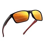 JIM HALO Polarisiert Sport Sonnenbrille Spiegel Wickeln Um Fahren Angeln Damen Herren(Schwarz/Spiegel Orange)