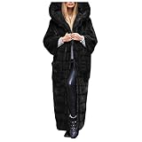 PlüschJacke Damen Lang Teddy mit Kapuze für Winter Weiß Schwarz Flauschig Fleecejacke Fleecemantel Plüschmantel Winterjacke Wintermantel Kapuzenjacke Kapuzenmantel Fleece Jacke Plüsch Mantel Herbst