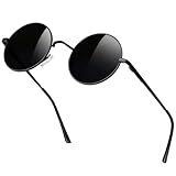 KANASTAL Sonnenbrille Herren Rund Schwarze Polarisiert Runde Sonnenbrille Damen Retro Rave Brille Classic Hippie 90er Style Steampunk Sonnenbrille UV Schutz mit Metallrahmen