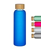 500 ml Glasflasche, die Glasflasche ist umweltfreundlich mit Bambus-Schraubverschluss, diese bruchsichere Glasflasche ist ideal für Büro, Yoga, Fitness (Blau)