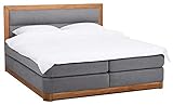 Belanoti Age Boxspringbett 180x200 Eiche 7-Zonen Taschenfederkern Matratze inkl Visco Topper Bett 180x200 in der Farbe Hellgrau H2/H3 Polsterbett Hotelbett mit Massivholz Eiche Massivholzbett