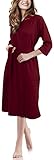 NY Threads Luxuriöser, Leichter Damen-Bademantel/Frauen Morgenmantel aus weichem Poly-Baumwollstrick (Large, Burgundy)