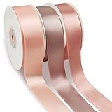 Satinband 25mm, 22 Meter Dekoband Schleifenband, Geschenkband zum Dekorieren Basteln, Stoffband für Hochzeit, Taufe und Geburtstag Geschenke(Rosa, Rosarot, Bohnenpaste)