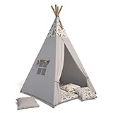 Best For Kids Spielzelt Tipi Zelt Indianer Wigwam für Kinder mit Zubehör (Grau Tierchen)