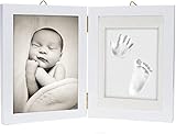 chuckle - Baby Hand & Fußabdruck Gipsabdruck, 2-Teiliger Holz Bilderrahmen (Groß 12,7x17,8cm Foto) mit Nudelholz - Kinderzimmer, Deko, Andenken, Geschenk für Neugeborene & Babyparty