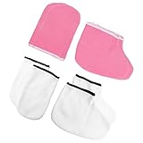 HEALLILY Feuchtigkeitsspendende Socken, 4 Paar Gel-Handschuhe, Anti-Riss-Gel-Therapie-Socken für trockene rissige Haut, Behandlung für Frauen und Mädchen (weiß + rosa)