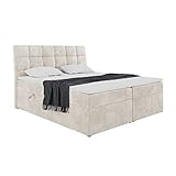 MEBLINI Boxspringbett mit Bettkasten - Gepolstert Doppelbett mit Matratze und Topper - Polsterbett mit Stauraum - Bett mit Kopfteil - Stauraumbett - Drago - 180x200 - H3/Creme Samt