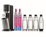 SodaStream Wassersprudler Duo Mega-Set mit 2X CO2-Zylinder, 3X 1L Glasflasche und 2X 1L spülmaschinenfeste Kunststoff-Flasche, Höhe: 44cm, Farbe: Titan