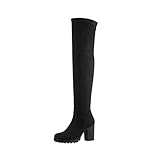 Elara Damen Stiefel Overknee High Heels Absatz Chunkyrayan E4835 Black-38