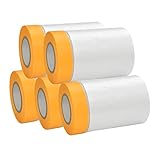 AFASOES 5 Rollen Abdeckfolie Klebeband mit Folie 55cm*20M Transparent Abdeckfolie mit Gewebeklebeband Selbstklebende Malerfolie Malerband UV Beständig Goldband Masker Tape Malerkrepp zum Staubschutz