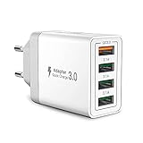 USB Ladegerät,4-Ports USB Ladeadapter mit 33W Intelligent QC 3.0 Schnellladegerät Mehrfach Ladestecker USB Netzteil für iPhone 13 12 11 Pro X 8 7 6s,Samsung Galaxy S21 S20 FE S10 S9 S8 A71 A51,Handy