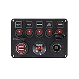 DONGLIANG Bootsschalter Panel Auto Switch Panel wasserdichte Digitale Digitale doppelte USB-Voltmeter-Port 12V-Auslasskombination Marine LED-Rocker 5 Gang (Color : Red)