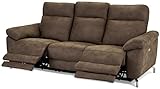 Ibbe Design Braun Stoff 3er Sitzer Relaxsofa Couch mit Elektrisch Verstellbar Relaxfunktion Heimkino Sofa Doha mit Fussteil, Federkern, 222x96x101 cm