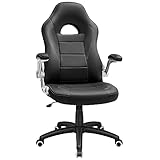 SONGMICS Gamingstuhl, Racing Chair, Schreibtischstuhl mit hoher Rückenlehne, Bürostuhl, höhenverstellbar, hochklappbare Armlehnen, Wippfunktion, für Gamer, schwarz OBG28B