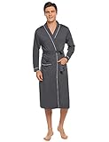 Nieery Herren Morgenmantel Langarm Baumwolle Bademantel Hausanzug Leicht Saunamantel V-Ausschnitt Kimono Nachtwäsche Robe Loungewear Dunkelgrau L