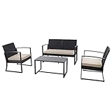 SVITA LOIS XL Poly Rattan Sitzgruppe Gartenmöbel Metall-Garnitur Bistro-Set Tisch Sessel Schwarz