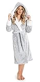 CityComfort Bademantel Damen Flauschig, Morgenmantel Damen mit Kapuze, Damen Geschenke, Hausmantel Damen, Dressing Gown Women, S-XL (Grau, L)