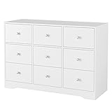 FirFurd Kommode mit 9 Schubladen, Anrichte Mehrzweckschrank, für Schlafzimmer Wohnzimmer, Schubladenkommode Sideboard weiß 108 x 40 x 74,5cm