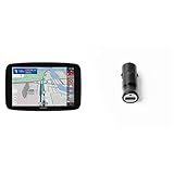 TomTom LKW Navigationsgerät GO Expert (6 Zoll HD-Bildschirm, Routen für große Fahrzeuge) & kompaktes USB Autoladegerät 12V/24V geeignet für alle TomTom Navigationsgeräte und USB-Geräte, Schwarz