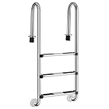 COSTWAY Edelstahl Poolleiter, Schwimmbad Leiter 3 stufig, Einstiegsleiter Silber bis 150kg belastbar, Schwimmbadleiter rutschfest, Einbauleiter 132 x 50 x 26 cm