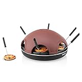 Tristar Pizza Festa 6, handgemachte Terracotta Kuppel, 1200 Watt Leistung, 37 cm ø, inklusive Teigschneider und 6 Mini-Pizza Pfännchen, Kabellänge von 2 Metern, Schwarz