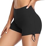 VUTRU Damen Badeshorts Kurze Hohe Taille Badehose Schnell Trocknend Schwimmhose Yogahose Yoga Leggings Schwarz M