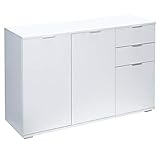 Casaria Kommode Alba mit 3 Türen 2 Schubladen 107x75x35 cm spiegelbarer Aufbau Holz Schlafzimmer Wohnzimmer Küche Flur Sideboard Anrichte Schrank Weiß