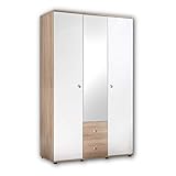 WIKI Eleganter Babyzimmer Kleiderschrank 3-türig - Vielseitiger Drehtürenschrank mit viel Stauraum in Eiche Sonoma Optik, Weiß - 115 x 190 x 52 cm (B/H/T)