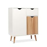 Meerveil Kommode, Sideboard Highboard Anrichte Holz mit 1 Schubladen 2 Türen für Wohnzimmer Schlafzimmer Flur Weiß und Natur 60 x 30 x 73 cm