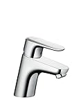 hansgrohe Waschtischarmatur Eos M, Wasserhahn Bad mit Auslaufhöhe 50mm, mit Push-Open Ablauf, energiesparend, Chrom