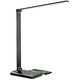 Schreibtischlampe, LED Schreibtischlampe Dimmbar Mit USB, Schwenkbar LED Tischlampe Bürolampe, 5 Farbtemperaturen, Tischleuchte für Büro und Haus - Schwarz